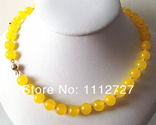 Dancing Zone Hot ! Beautiful Yellow Jade 10Mm Beads Jewellery Stone Necklace 18 "14K Solid Clasp