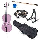 Cecilio CCO-Pink 4/4 (Full Size) Student Cello Outfit in Metallic Pink Varnish + Soft Case + Bow+ Rosin + Strings + Stand