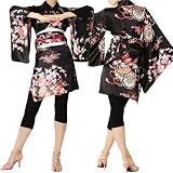 花魁系SEXY着物ドレスワンピース肩出OK！黒桜/Ｍ/浴衣/sc87