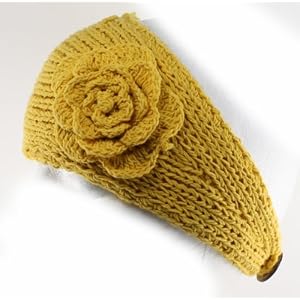 Buy 100% Handmade Thin Knit Flower Headband best for Ponytail Styling, Yellow by NYGIftStop Headband