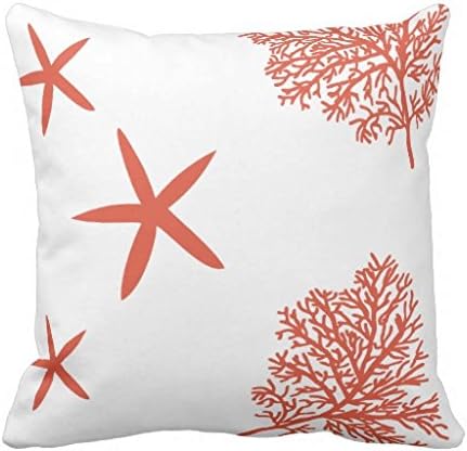HOSL Litaz Cotton Linen Decorative Throw Pillow Case Cushion Cover Coral Reef and Starfish 18" x 18"