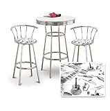 Chrome Bar Table & 2 Chrome 29" Musical Instrument Band Fabric Seat Barstoo ....