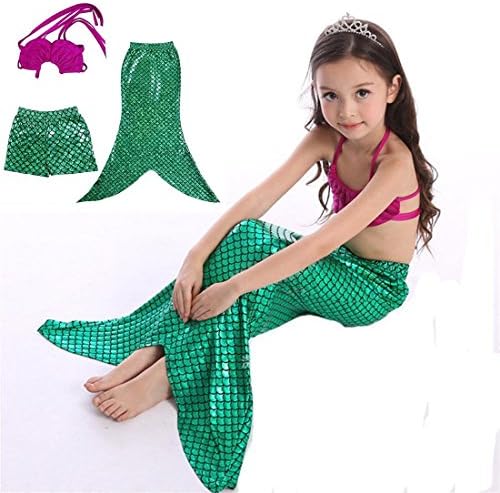 UP LURE Little Girls 3 Pcs Princess Mermaid Tail Swimmable Bikini Set (XX-Large)