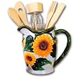 Sunflower Utensil Holder with Wooden Tools Pitcher