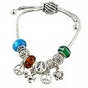 Silvertone Peace Theme Charm Bracelet Fashion Jewelry