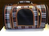 TBC Pet Carrier: Pet Travel Carrier Tote Bag 16" X 10" X 10" Black, White, Red Plaid with Brown Trim with a Removable and Adjustable Shoulder Strap. Made of Easy Clean Vinyl, Perfect for Medium Size Pets