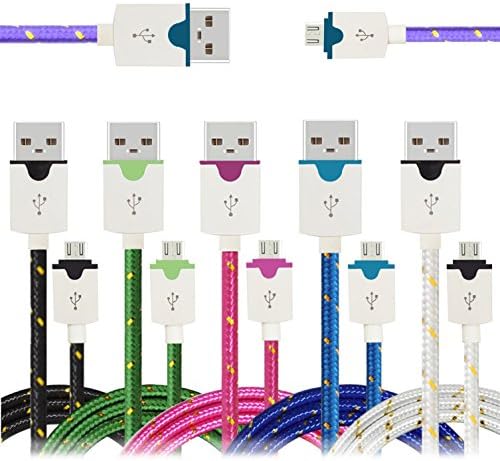 iForever 6 Pack 2M/6.6ft Durable Nylon Braided Micro USB to USB Charge Cable Charging Cord Charger for Samsung Galaxy, LG, HTC, Google Nexus, Sony, Nokia (Purple Black White Green Hot Pink Blue)