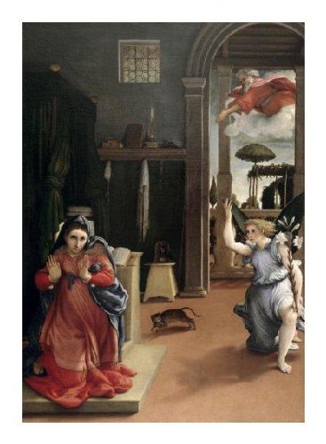 Annunciation by Lorenzo Lotto. Art Print Poster 29.5 inches width by 40 inches height. Highest Quality Art Poster Print