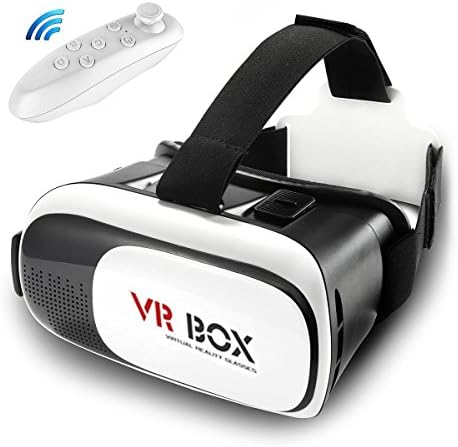 FLFLK 3D VR Virtual Reality Headset 3D Video Movie Game Glasses For 3.5~6.0" Smartphones Samsung Galaxy iPhone 6/6 plus IOS Android Cellphones + White Controller (Black+White)