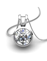 14KT White Gold Full Bezel Set 1/2ctw Round Diamond Solitaire Pendant on 18 Cable Chain through V shaped bail 1/2 CTW