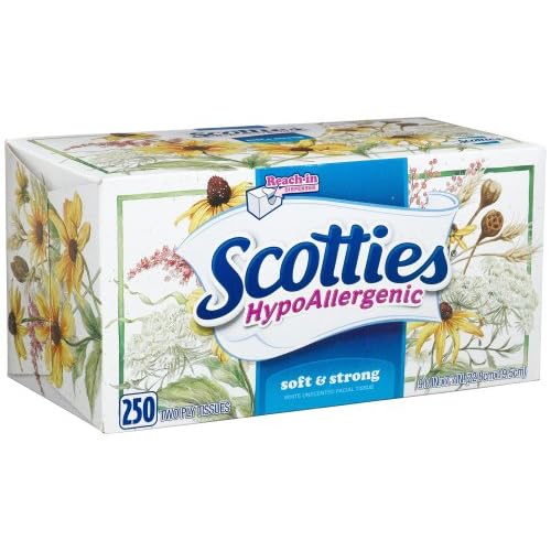 Scottie's HypoAllergenic 2Ply White Facial Tissue, 250Count Boxes (Pack of 8)