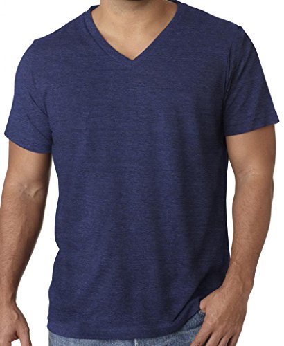 Mens Tri Blend V-neck Tee Shirt, Large Navy