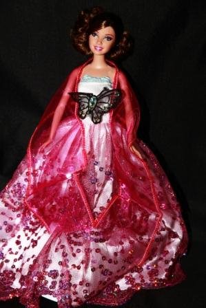 Pink Barbie Sized Doll Gown with Black Butterfly