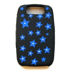 RIM Blackberry Curve 8900 T-Mobile Black Laser Skin Case Rubber Silicone Protector with Diamonds "Blue Stars" Design