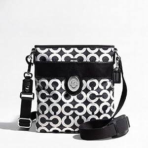 Coach Signature Op Art Peyton Swingpack Crossbody Messenger Bag 43466 Black White