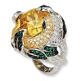 Sterling Silver Canary CZ & Glass Snake Ring