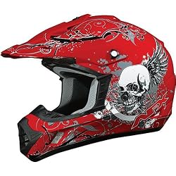 AFX Skull Adult FX-17 MX Motorcycle Helmet w/ Free B&F Heart Sticker Bundle - Red