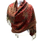 Jacquard Paisley Pashmina Shawl Scarf Stole Wine Rust
