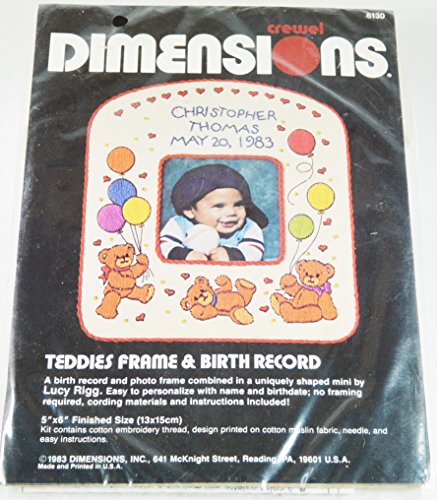 Dimensions Crewel Teddy Frame and Babies Birth Record Stitchery Kit #6130