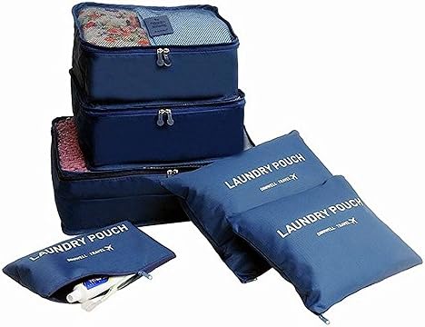 Etimes8 6PCS Lightweight Travel Packing Cube Set Trip Bag Organizer Luggage Compression Pouches for Clothing,Underware Bras,Ties,Socks,Mackup ( 3 Packing Cubes +3 Luggage Pouches) (Navy)