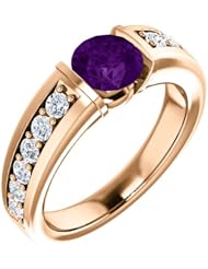 10K Rose Gold 6.00mm Round Cut Chatham Created Alexandrite and Diamond Ring -- LIFETIME WARRANTY