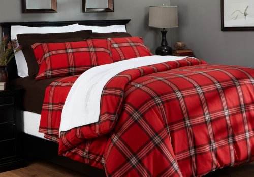 Pinzon 160-Gram Yarn-Dyed Flannel Twin Duvet Cover, Red Tartan