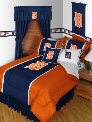 Detroit Tigers 7 Pc QUEEN Comforter Set (Comforter, 1 Flat Sheet, 1 Fitted Sheet, 2 Pillow Cases, 2 Shams) SAVE BIG ON BUNDLING!