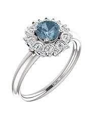 10K White Gold Round Cut Blue and White Diamond Flower Inspired Ring -- LIFETIME WARRANTY