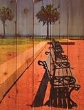 Gizaun Art Tropic Benches 28-Inch by 36-Inch Inside/Outside Wall Art, Full Color on Cedar