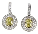 18k White and Yellow Gold Bezel-Set Oval Cut Fancy Yellow Diamond Earrings (GIA Certified 1.72 cttw Fancy Yellow, 2.99 cttw)