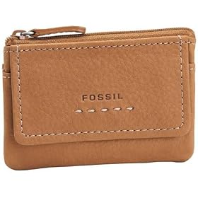 Fossil Womens Leather Coin Purse - Pop Stitch Key Coin Purse (Color: Saddle)
