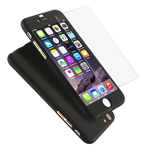 iPhone 5/S/SE , Joyous 360 Degree All-round Full Body Protection Hard Slim Case with Tempered Glass Screen Protector for iPhone 5/5S/SE-black