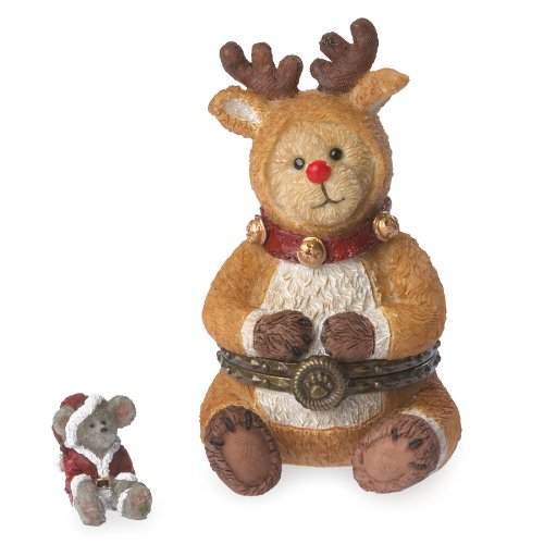 Boyds Bears Rudolph with Jolly McNibble Christmas Trinket Box Figurine Set of 2