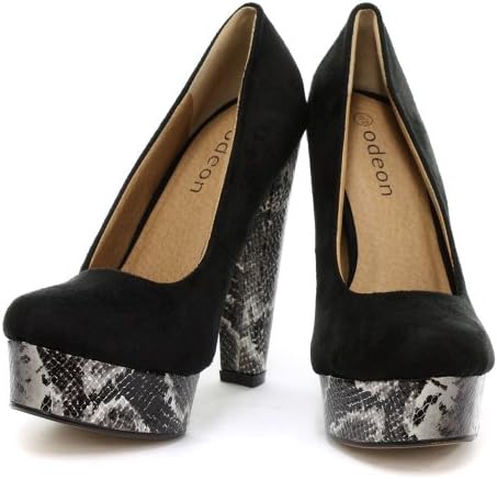 Odeon Black Faux Suede Snake Print Platform Womens Court Shoe, Size 9