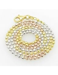 Ladies .925 Italian Sterling Silver Tri Color Ball Link Chain Length - 18 inches Width - 2mm