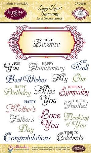 Justrite 20-Piece Papercraft Clear Stamp Set, 4 by 6-Inch, Large Elegant Sentiments