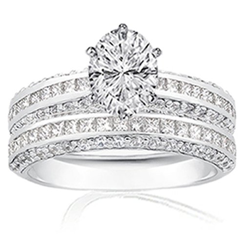 2.55 Ct Oval Shape Diamond Bridal Rings Pave-Set 14K SI