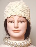 Hand Crocheted Ivory Chenille and Gimp Skull Cap for Women and Teens Offered in Combination with...