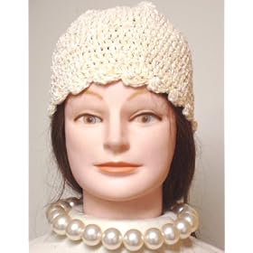 Hand Crocheted Ivory Chenille and Gimp Skull Cap for Women and Teens Offered in Combination with...
