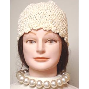 Hand Crocheted Ivory Chenille and Gimp Skull Cap for Women and Teens Offered in Combination with...