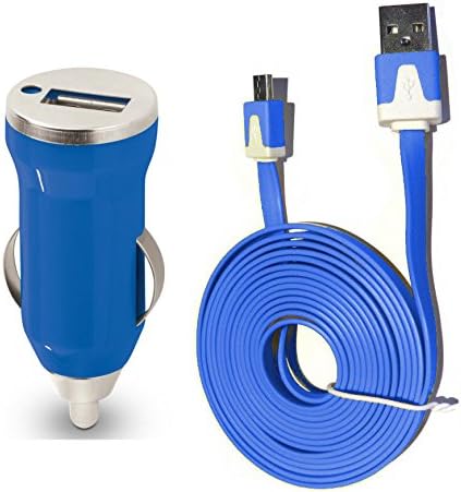CRS Power USB Smartphone Car Charger Kit 10feet Flat Cable & Car Charger for Android Samsung HTC Lg (blue)