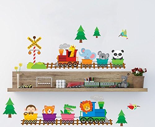 Woodland Animal Train Wall Decal Baby Nursery Wall Art Kids bedroom Jungle Trains with hummingbird Stickers decor Removable PEEL & STICK