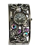 Henley Glamour - H0775.02 - Montre mode Femme - Quartz analogique - Ecran noire - Bracelet cristal Art nouveau - Acier inoxydable