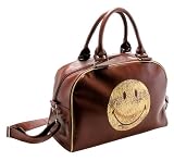 Present Time Smiley Old School Weekend gym bag Length 56cm brown and gold