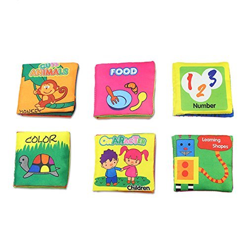 Baby s First Non-Toxic Fabric Book Soft Cloth Book Set- Squeak, Rattle, Crinkle,Colorful- Pack of 6