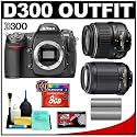 Nikon D300 Digital SLR Camera + Nikon 18-55mm II f/3.5-5.6G AF-S DX ED Zoom Lens + Nikon 55-200mm f/4-5.6G AF-S ED DX VR Zoom Lens + 8GB CF Memory Card + Spare EN-EL3e Battery + Cleaning Kit (Camera & Lens Refurbished by Nikon U.S.A.)