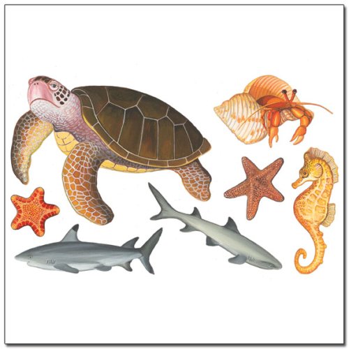 Instant Murals Design, Inc. - Sea Turtle, Sharks & Starfish Wall Under Sea Transfer Sticker Mural