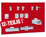 Produkt-Bild: Set aus System-Lochplatte, BxH 1000x450 mm, rot mit 12-teiligem Haken-Set
