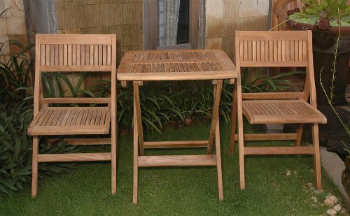 Premium Teak Windsor 24 Teak Folding Table Plus 2 Windsor Folding Chairs by Anderson Teak