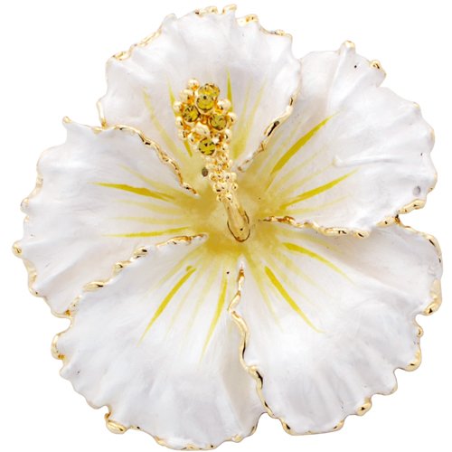 White Hawaiian Hibiscus Swarovski Crystal Flower pin brooch and Pendant